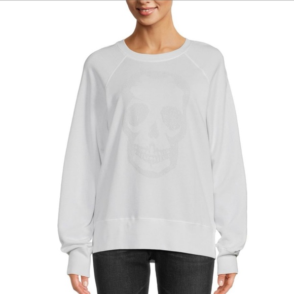 Zadig + Voltaire NWT Skull Studs White Sweatshirt Sm NEW - Picture 2 of 11